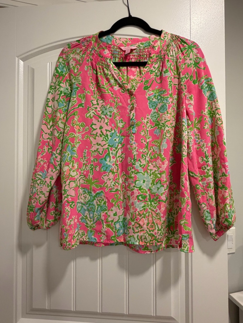 Lilly Pulitzer Pink Green Floral Peasant Blouse